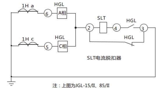 JGL-11/Ⅱ二相靜態反時限過流繼電器典型應用接線圖 JGL-11/Ⅱ二相靜態反時限過流繼電器典型應用接線圖